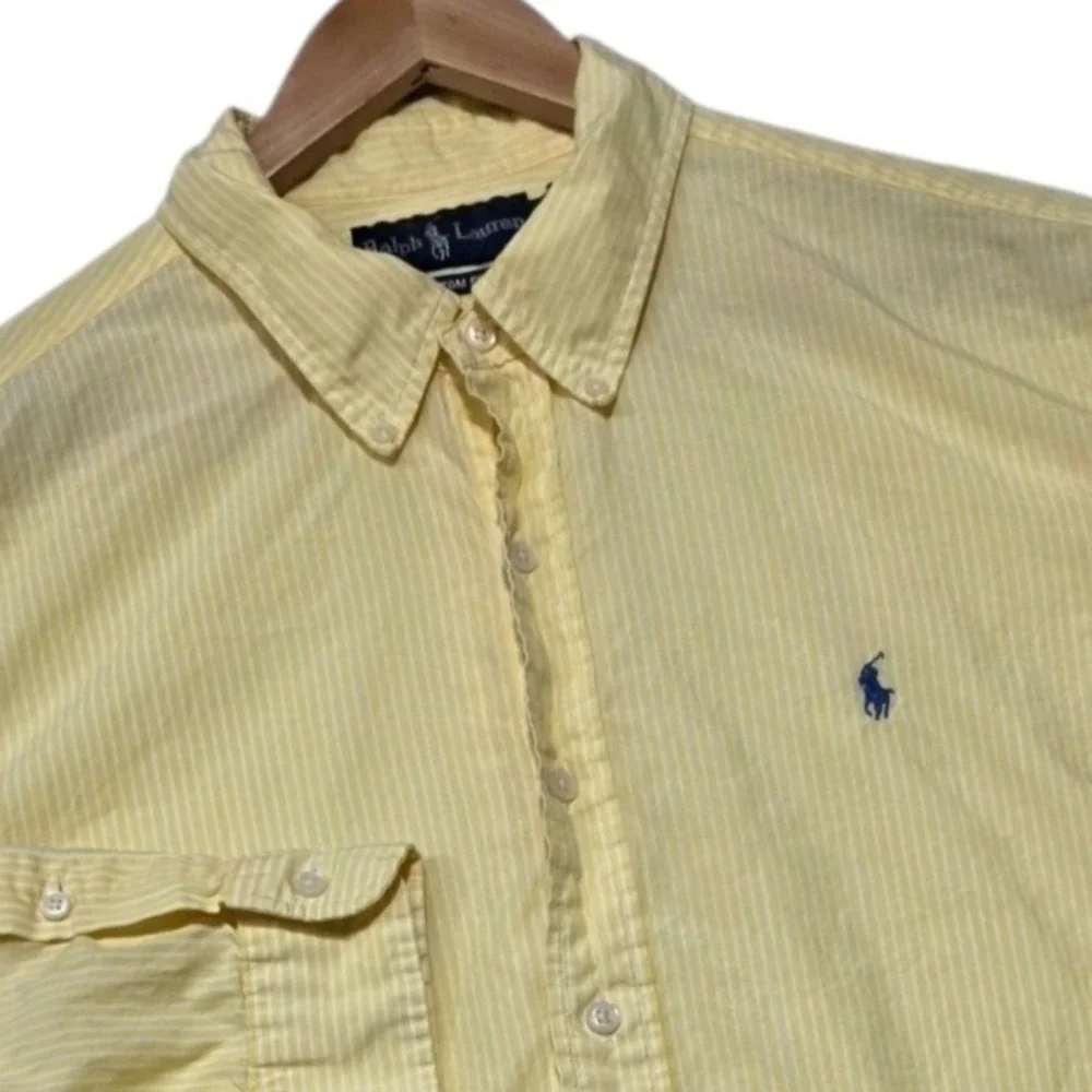Polo Ralph Lauren Button Down Shirt Mens XL Yellow Striped Custom Fit Cotton